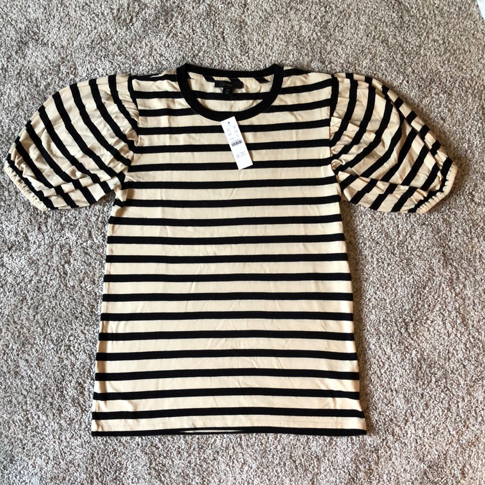 J. Crew Puff Sleeve Tee Ivory/Black